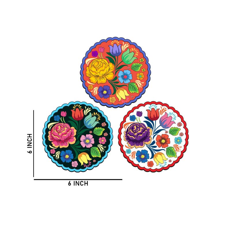 Set of 3 Decorative Floral Folk Art Wall Decor  Traditional Wall Art For for Living Room & Home Office | Housewarming Gift  Modern Artwork